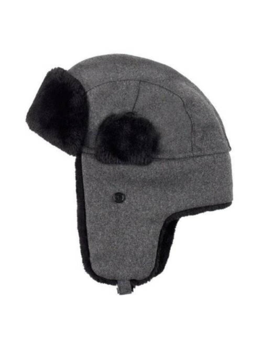 Chaps Trapper Hat S/M Mens Winter Gray Wool Blend Earflaps Faux Fur Lined